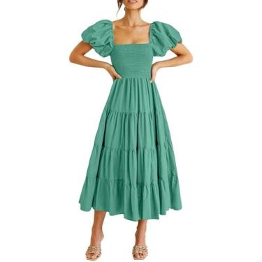 Imagem de Vestido PRETTYGARDEN Verde Midi con Mangas Abullonadas XL