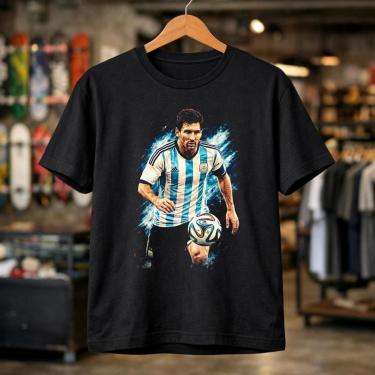 Imagem de Camisa Masculina Argentina Messi Golden Ball Estampa Futebol Ídolo Camiseta Esportes Al...