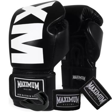 Imagem de Kit Luva De Boxe Muay Thai MXM Preto e Branco + Bandagem 3m + Protetor Bucal - Maximum...