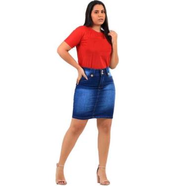 Imagem de Saia Moda Evangélica Jeans azul escuro - katilcia, Azul, 46