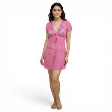Imagem de Saída De Praia/ Vestido Em Renda Arrastão Moda Verão - Corpo dourado m