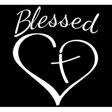 Imagem de Decalque de vinil com cruz abençoada e coração cristão decalque | Carros, caminhões, vans paredes, laptop| branco 14 x 11 cm