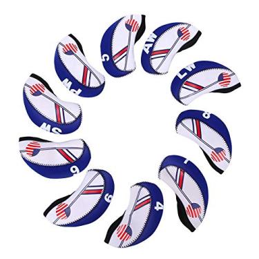 Imagem de Bnineteenteam 10 peças/conjunto de capas de cabeça de ferro de golfe, capa protetora de cabeça para taco de golfe de pano fácil de colocar e tirar (azul royal)