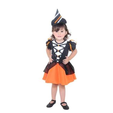 Imagem de Fantasia Bruxa Encanto Laranja Vestido Bebê com Chapéu - Halloween
 G
