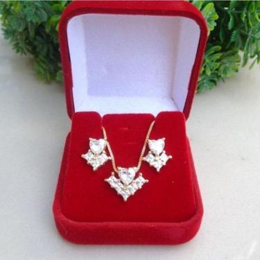 Imagem de Conjunto Coração Cristal Com Detalhes Banhado A Ouro