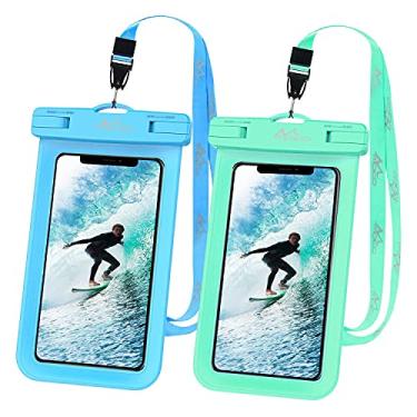 Imagem de MoKo Bolsa impermeável para celular [2 unidades], capa para celular subaquática com cordão compatível com iPhone 14 13 12 11 Pro Max X/Xr/Xs Max/SE 3, Samsung S21/S10/S9/S8 Plus, azul + verde