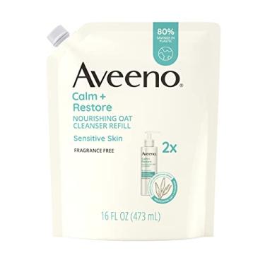 Imagem de Aveeno Calm + Restore Limpador facial nutritivo de aveia para peles sensíveis, lavagem facial suave com aveia nutritiva e febre calmante, hipoalergênico, sem fragrância, bolsa de recarga, 400 ml
