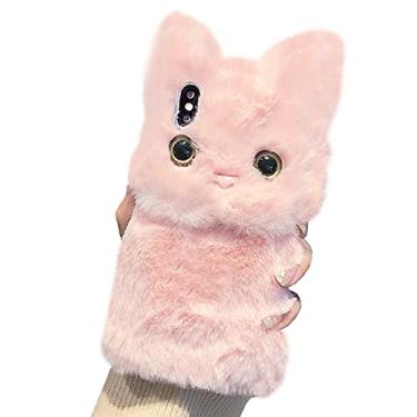 Imagem de UnnFiko Capa de pelúcia macia e quente de inverno compatível com iPhone 13, gato fofo pelúcia animal pelúcia capa feita à mão para meninas mulheres (pelúcia gatinho rosa, iPhone 13)