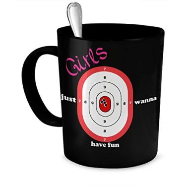 Imagem de Presentes para amantes de armas – Girls just want have fun – Caneca de café feminina para amantes de armas