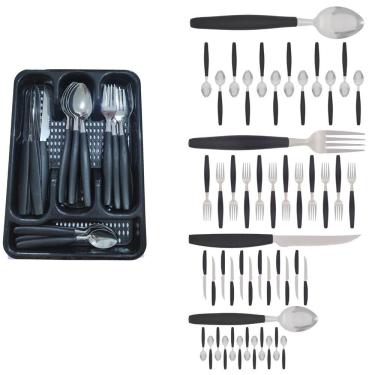 Imagem de Kit Faqueiro Inox Berlim 48 Pçs C/ 2 Porta Talheres Preto