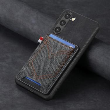 Imagem de Cartões magnéticos de bolso capa de telefone para samsung galaxy s23 s22 s21 fe s20 s10 s9 s8 plus capa de proteção de câmera, preto, para galaxy s21 fe