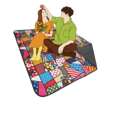 Imagem de Esteira Tapete Praia Para Casal Dobravel Impermeável 150x140cm - Mosaico