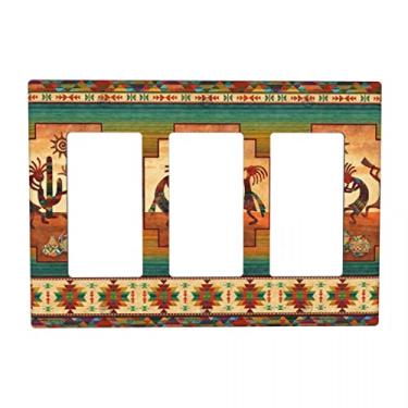Imagem de Capa para interruptor de luz decorativa Kokopelli do sudoeste nativo americano com três entradas decorativas, 3 entradas, tampa para interruptor de parede, tamanho 11,4 x 16,38 cm