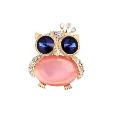 Imagem de Broche feminino de coruja de cristal rosa elegante strass animal declaração broche acessórios de joias da moda para mulheres presente menina, Metal, Cristal