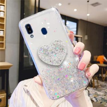 Imagem de Capa de suporte de telefone com glitter coração amor para Samsung Galaxy S23 S22 S21 Ultra 5G S20 FE S10 Lite S9 S8 Plus Capa de silicone, prata, para S22 Ultra