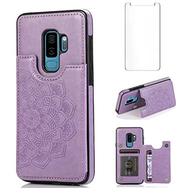 Imagem de Asuwish Capa compatível com Samsung Galaxy S9 Plus e protetor de tela de vidro temperado, acessórios, porta-cartões, capa flip para celular para Glaxay S9+ 9S 9+ S 9 9plus S9plus roxo