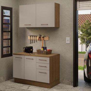 Imagem de Kit com Balcão e Armário Aéreo Multiuso 120cm Rustic/Crema Agata Mades
