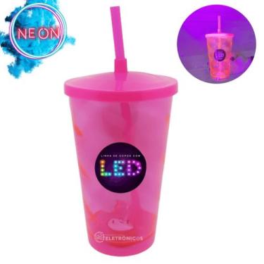 Imagem de Copo Euphoria Em Acrílico Rosa Fluorescente Com Canudo Sensor De Líqui