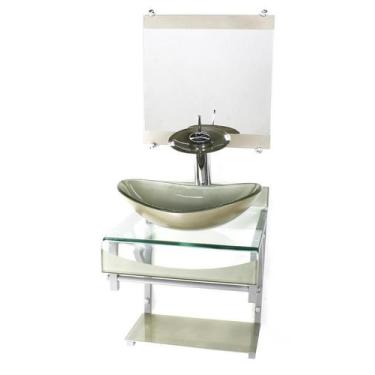 Imagem de Gabinete Vidro 40Cm Banheiro Curvado Duplo Pc Cuba Oval - Cubas E Gabi