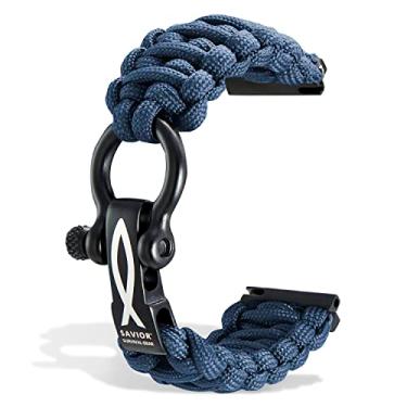 Imagem de Savior Survival Gear Pulseira de relógio Paracord 22 mm com liberação rápida – masculina e feminina – pulseira compatível com vários relógios inteligentes, incluindo Galaxy (alguns), S3 Classic e Fenix 5 (azul escuro, grande)