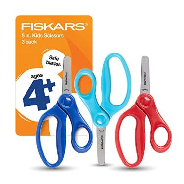 Imagem de Fiskars Tesoura de ponta cega de 12,7 cm para crianças de 4 a 7 anos (pacote com 3) - Tesoura para escola ou artesanato - Material de volta às aulas - vermelho, azul, turquesa
