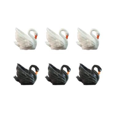 Imagem de Kit 6 mini Cisne Negro Branco Maquete, Mini Mundos Terrário - Mad Make