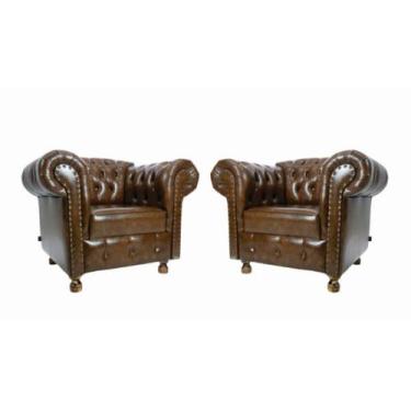 Imagem de Duas Poltronas Decorativa Chesterfield Luís Xv Capitonê Clássica - Mar