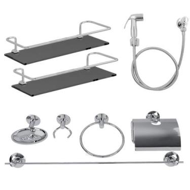 Imagem de Kit Acessórios 5 Peças + 2 Porta Shampoo Reto Fumê + 1 Ducha - Minha C