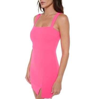 Imagem de Stylish FABRIC Minivestido feminino sem mangas, decote quadrado, colado ao corpo, sexy, festa para sair, primavera, verão 2024, Rosa choque, GG
