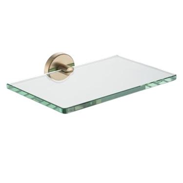 Imagem de JQK Prateleira de vidro para banheiro, armazenamento de chuveiro de vidro temperado 20 x 12,7 cm, suporte de parede bronze champanhe de aço inoxidável 304, TGS101L8-CB