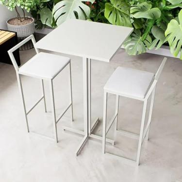 Imagem de Conjunto Mesa Alta Bar Bistrô Quadrada Branca 2 Banquetas Confort Estofado Industrial White (Branco)