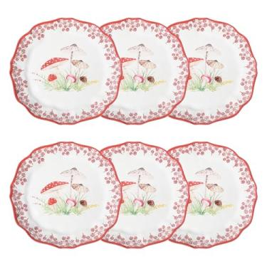 Imagem de UP Conjunto de 6 pratos de jantar de melamina, livre de BPA, lava-louças, pratos redondos para prato principal, macarrão e salada, pratos de jantar de 28 cm (cogumelo)