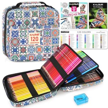Imagem de KALOUR PDAS Conjunto de 126 lápis de cor, com livros de colorir, tutorial, tabela de cores, 120 lápis de cor premium de núcleo macio para artistas, adultos, adolescentes, desenho de colorir, capa