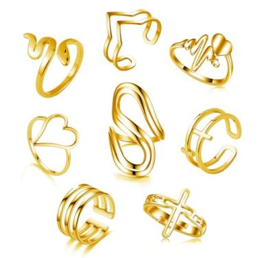 Imagem de Loqimu Conjunto de 8 anéis de aço inoxidável para mulheres, joias estéticas, de prata, anéis empilháveis ajustáveis para meninas adolescentes, anéis modernos para dedo, polegar tamanho 8, 9, 7, 10