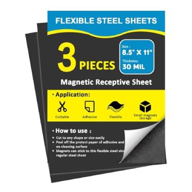 Imagem de STTMGN folhas de metal não magnéticas para receptivo magnético com adesivo, 30 mil de espessura, 8,5 x 11, aço descascado e colado, folha flexível para ímãs - 3 peças