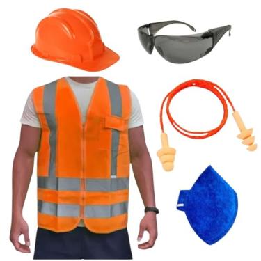 Imagem de Kit Obra Óculos Croma Capacete de Proteção Colete Refletivo Protetor Auricular Máscara PFF2 EPI (Laranja, XG)