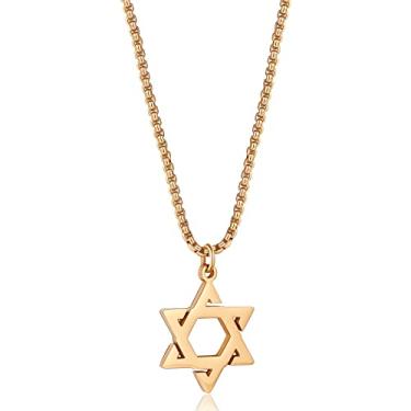 Imagem de Colar Estrela de Davi Aço Inoxidável Estrela Davi Pingente de Estrela Judaica Colares Religiosos Delicados Presentes para Homens Homens Filho, 20IN, Aço inoxidável, Sem Pedra Preciosa