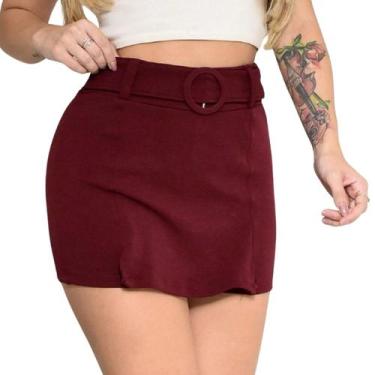Imagem de Short Saia Feminino Com Cinto Forrado Shorts Curto Fenda Bermuda Sainh