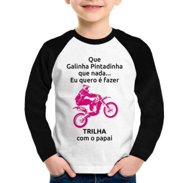 Imagem de Camiseta Raglan Infantil Trilha com o papai (moto rosa) Manga Longa - 