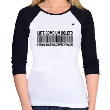 Imagem de Baby Look Raglan Lute como um boleto Manga 3/4 - Foca na Moda, Branco,
