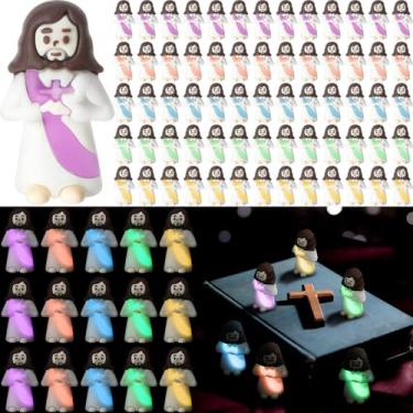 Imagem de CroBlissful 100 peças de mini estatuetas de Jesus que brilham no escuro, brinquedos luminosos de Jesus para presentes de igreja Vbs, lembrancinhas de festa cristã para esconde-esconde (multicolorido)