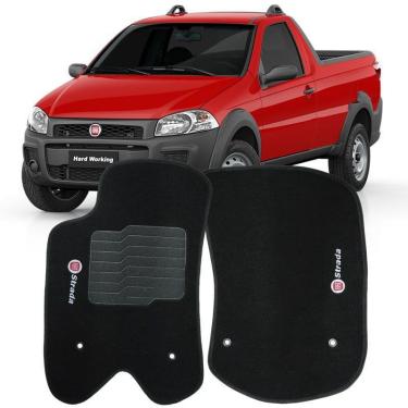Imagem de Jogo de Tapete Automotivo Carpete Fiat Strada Cabine Simples 2013 à 2019 Soft Logo Bordado Preto