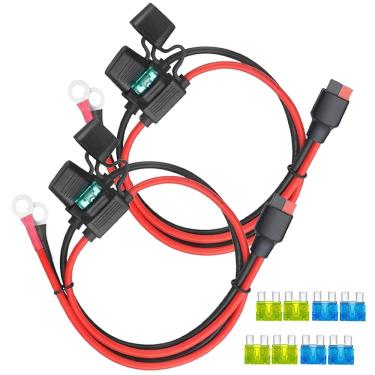 Imagem de Alanph Pacote com 2 conectores solares 12AWG 45A para terminal de anel O, cabo de suporte de fusível duplo, compatível com porta de conector Anderson, para geradores solares de usinas elétricas
