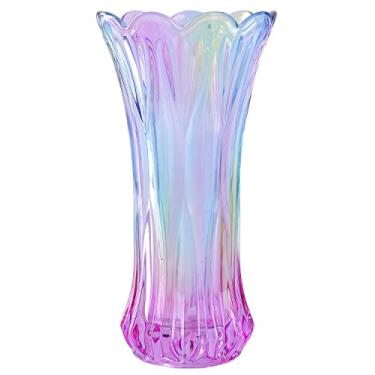 Imagem de WHJY Vaso de flores colorido de vidro de cristal decorativo de 22,86 cm para centros de mesa, fumo, arranjos de flores, decoração de casa, casamento ou presente, forma de cauda de fênix engrossada e pesada