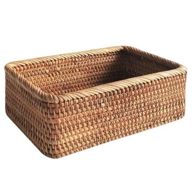 Imagem de Cesta de vime feita à mão, cesta de armazenamento de vime, para organização de vime tecido, para sala de estar, quarto, cosméticos, mesa, lanches, organização, 20 x 13,5 x 7 cm