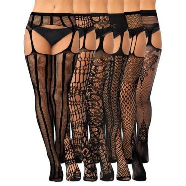 Imagem de Meias de meia-calça Skylety Fishnet Thigh Lingerie x6