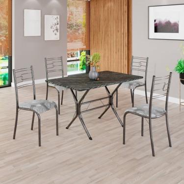 Imagem de Conjunto Sala De Jantar Mesa Retangular 100x60cm Tampo Pedra Ardósia Indiana 4 Cadeiras Paraty Paraopeba - Mart Prata