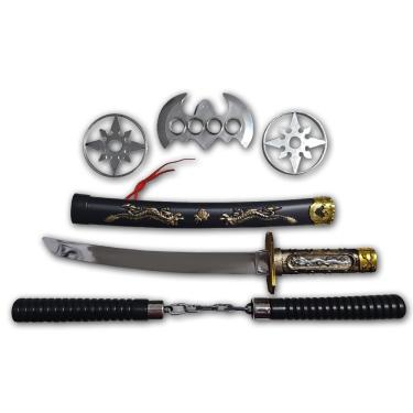Imagem de Kit Ninja Espada Katana Nunchako Shuriken Infantil Samurai