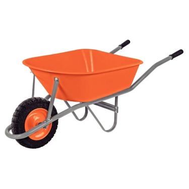 Imagem de Carrinho De Mão Com Caçamba Funda Plástica Laranja 55 L, Braço Metálico E Pneu Maciço
