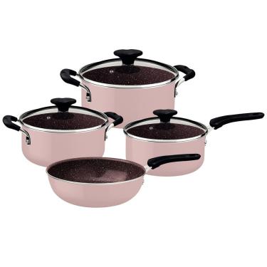 Imagem de Jogo De Panelas Rosa Trufado 4 Peças Tramontina Tunis Cerâmico Externo Siliconado Tramontina